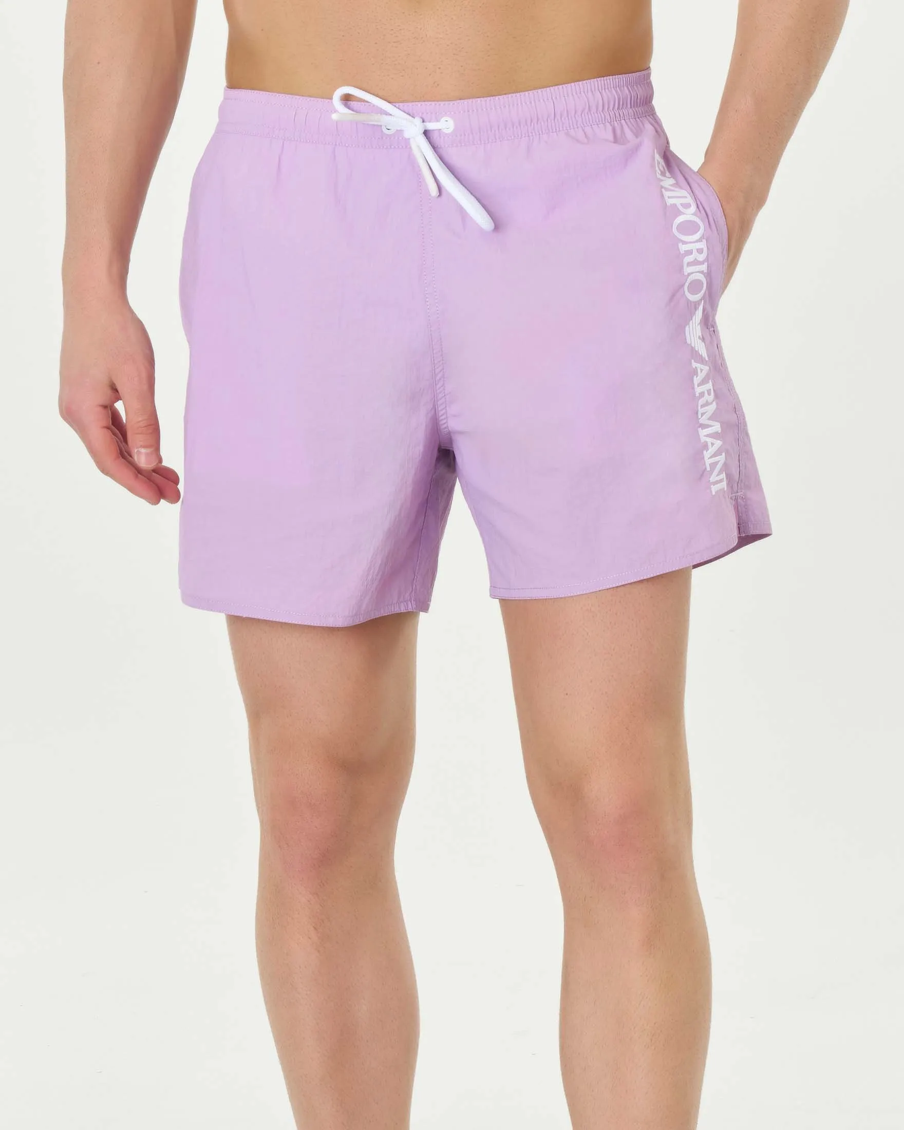 Boxer mare lilla con logo ricamato in verticale sul fianco