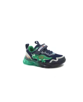 BULL BOY DNAL3397 blu scarpe bambino sneakers luci strappo lacci elastici pelle TRICERATOPO