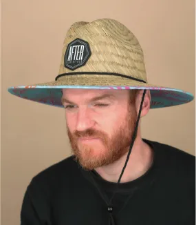 Cappello di paglia beige da bagnino con stampa bluStraw Hat Psyche     
