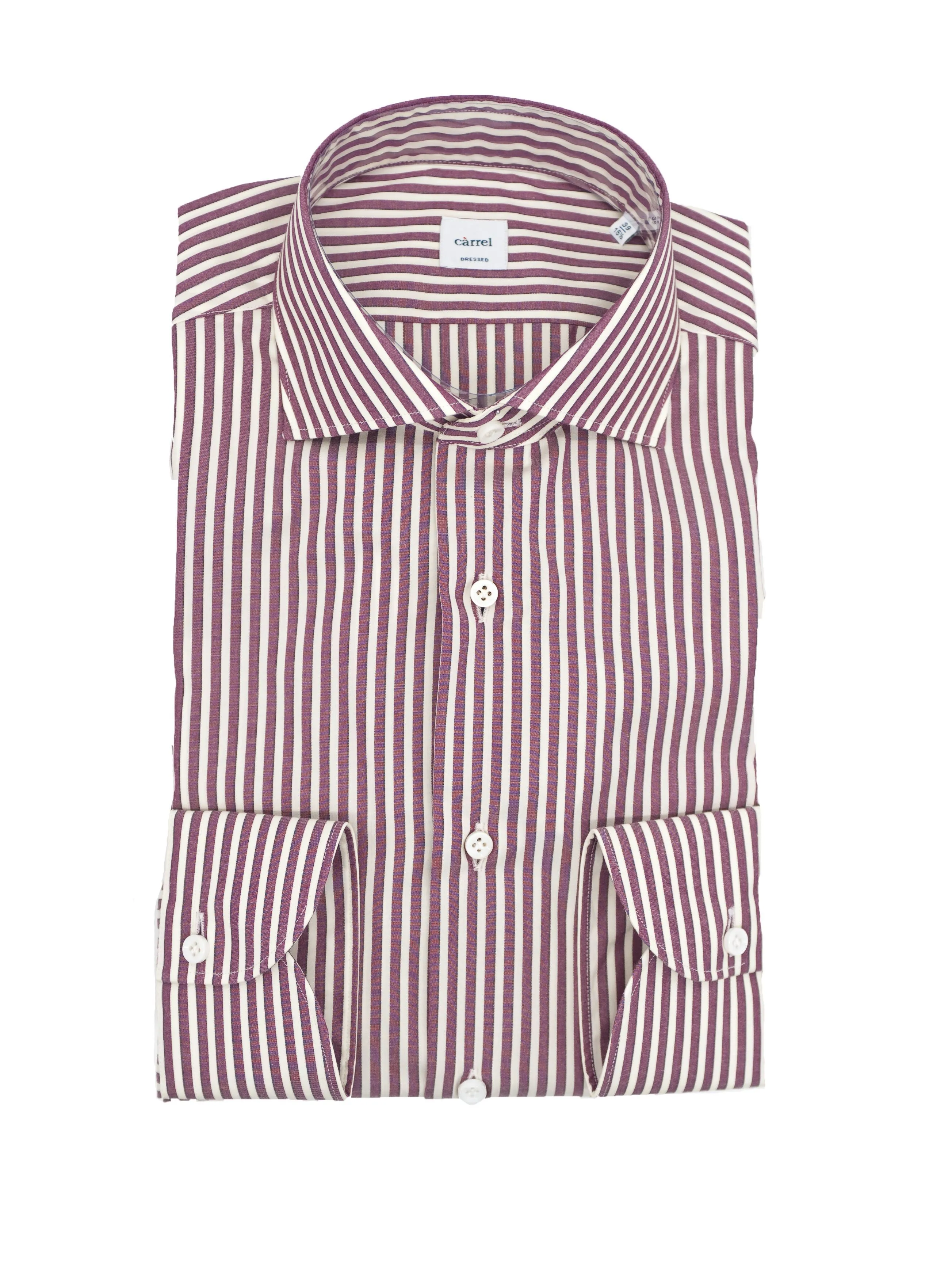 Carrel  Camicia fondo bianco a righe Bordeaux     