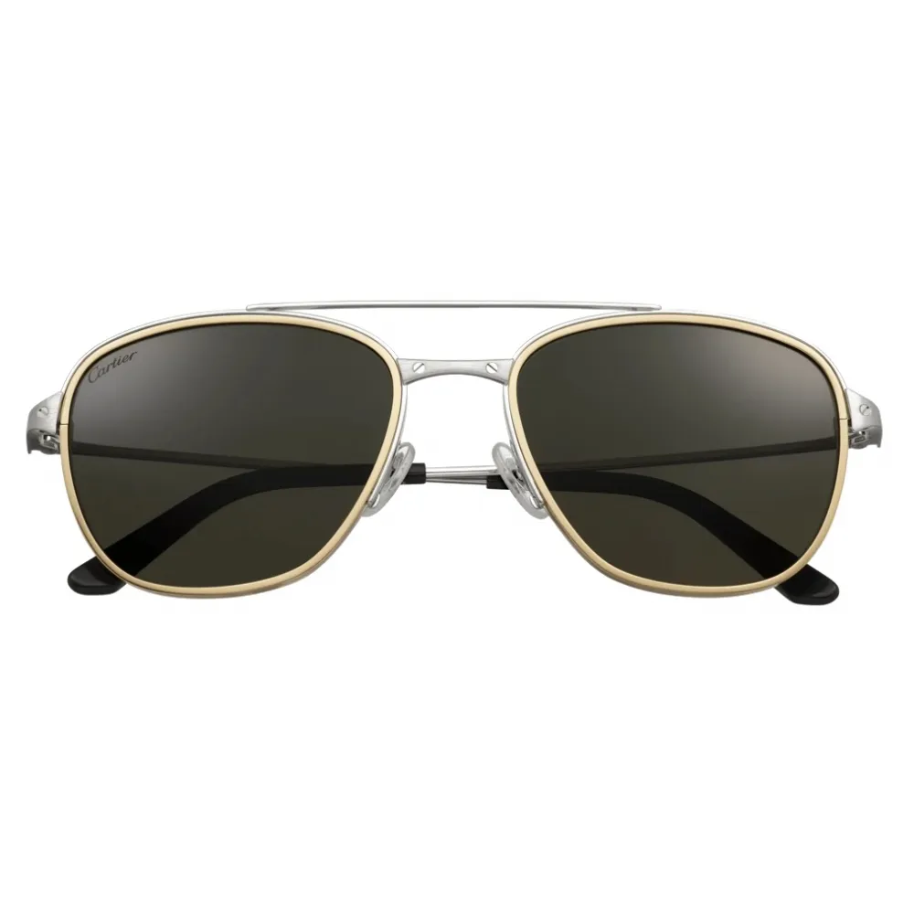 Cartier - Pilota - Metallo Finitura Platino Lenti Grigie - Santos de Cartier Collection - Occhiali da Sole - Cartier Eyewear