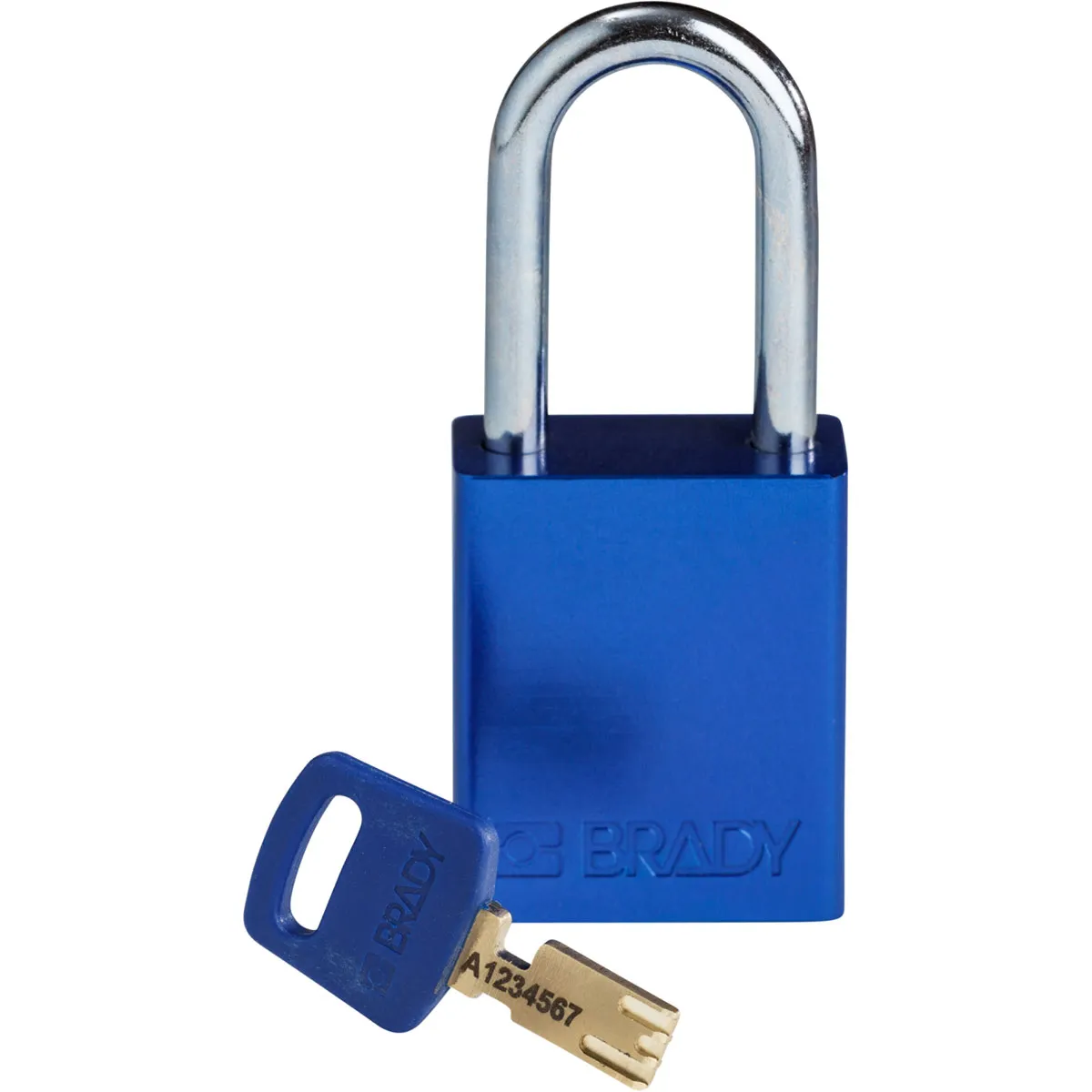 Lucchetto con chiave Brady per uso interno ed esterno, in Alluminio, anello da 6.4mm, L. 33mm, col Blu