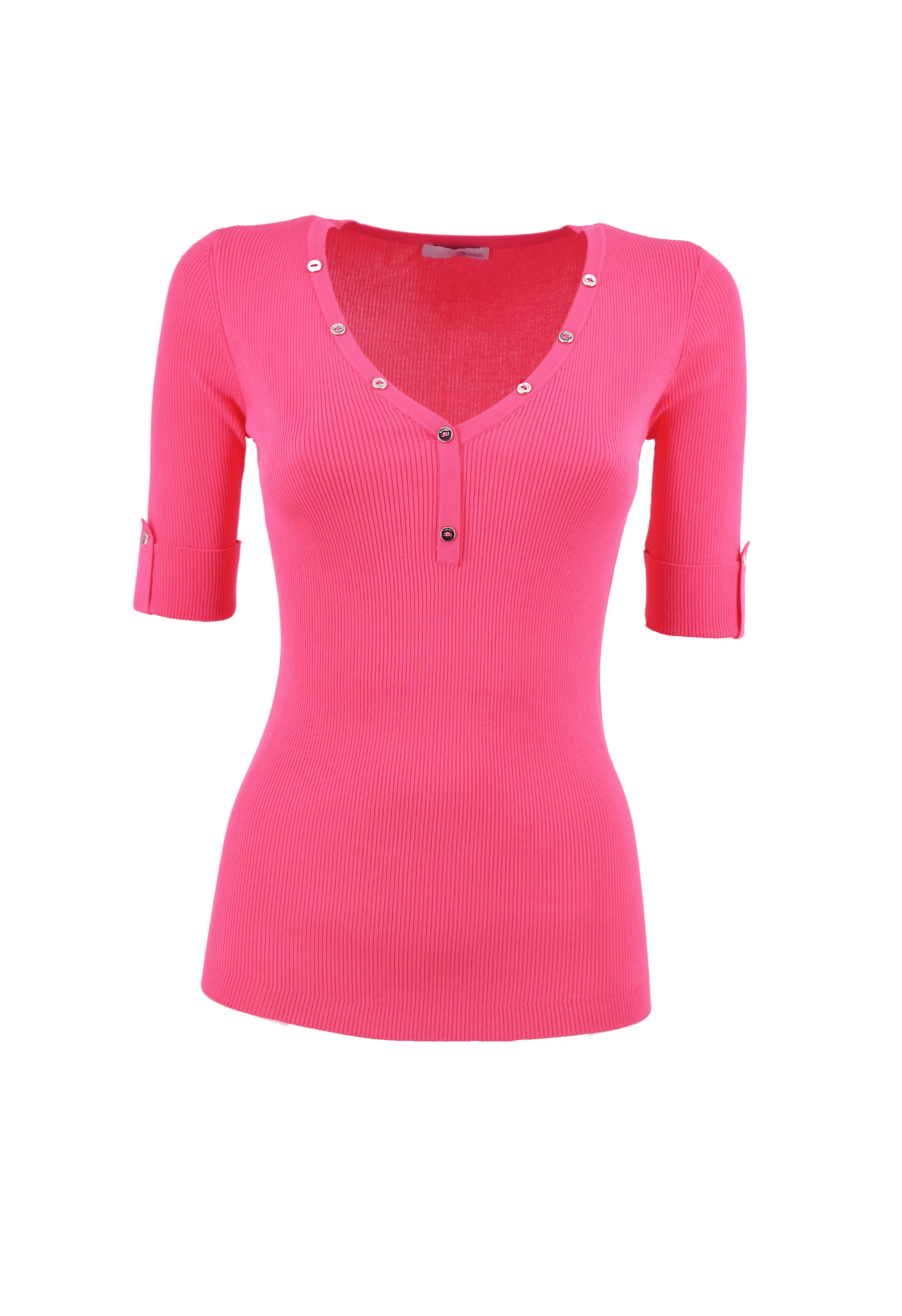 Maglia KILARM mezza manica con risvolto scollo a v con bottoncini costina