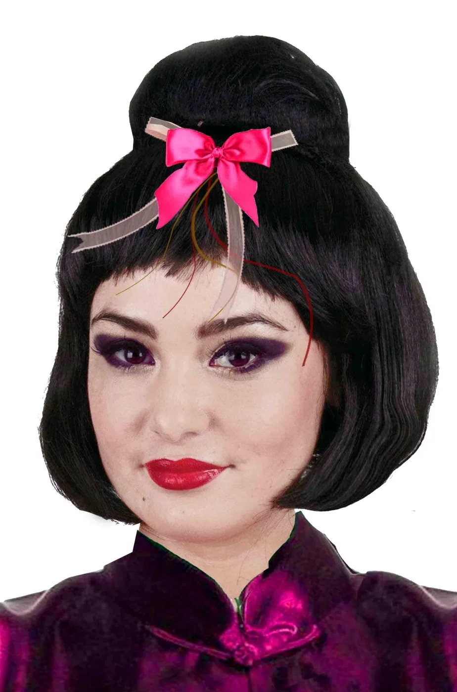 Parrucca donna Geisha giapponese con fiocco rosa