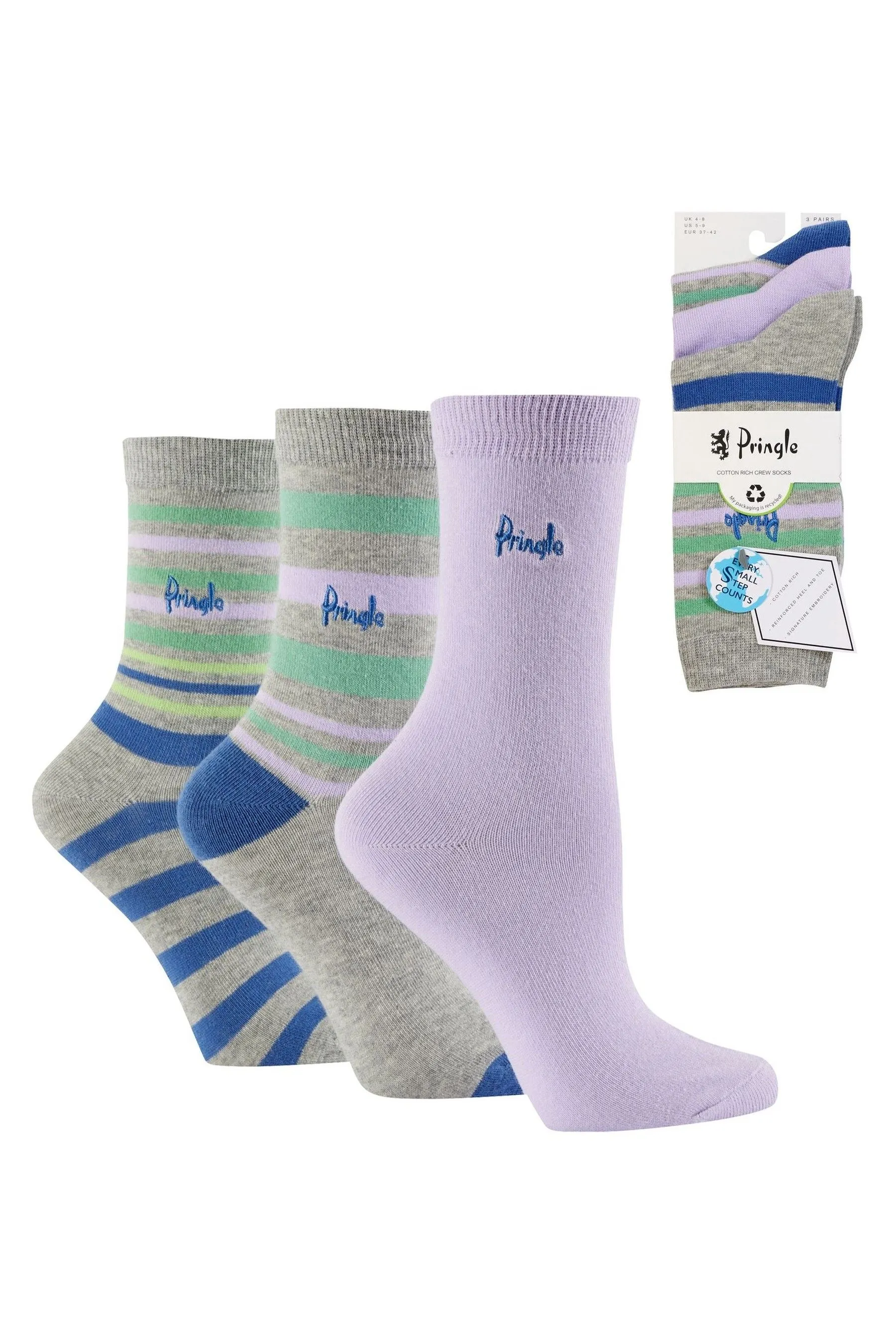 Pringle Moda A righe Girocollo Socks 3 Confezione    