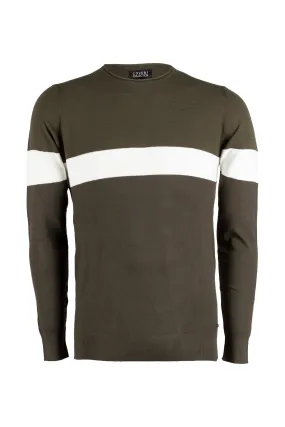 Pullover uomo verde con fascia a contrasto