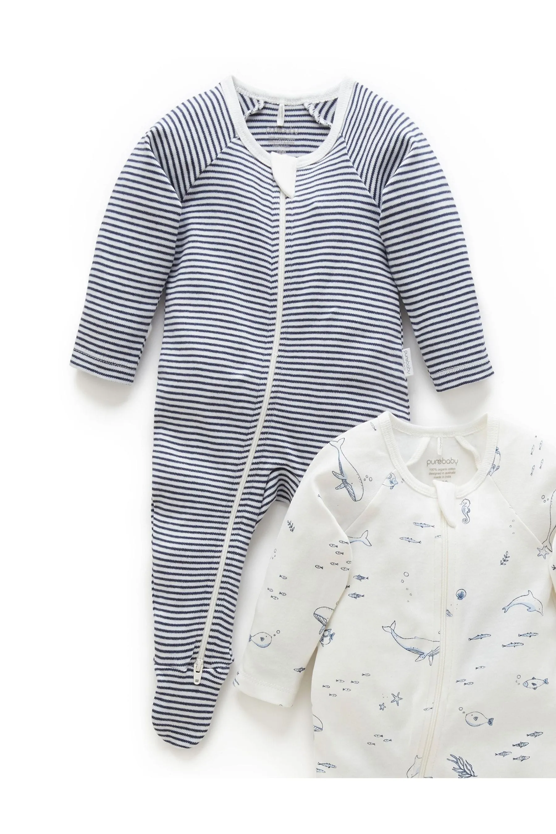 Purebaby Zip Baby Sleepsuit 2 Pack    