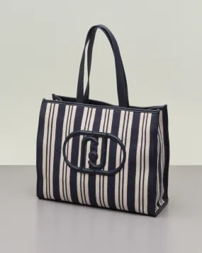 Shopping bag in canvass a righe color naturale e nero